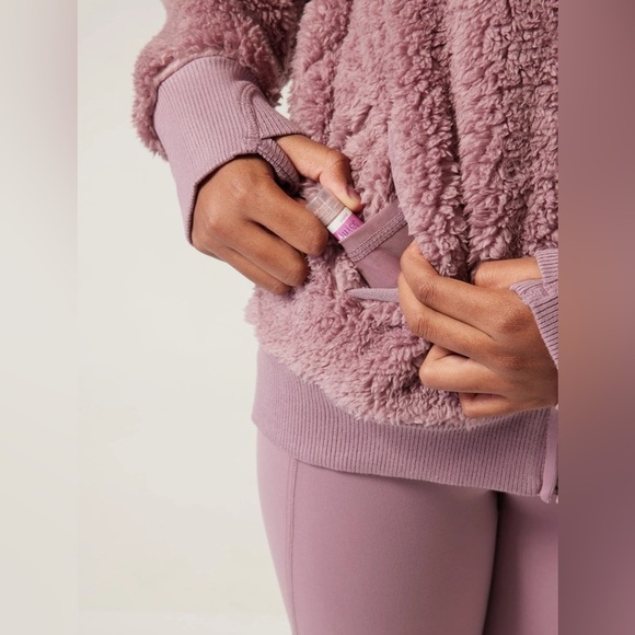 ATHLETA GIRL XXL 16 So Snug Sherpa Full Zip Hooded Jacket Thumbholes Rose Pink - Picture 3 of 16